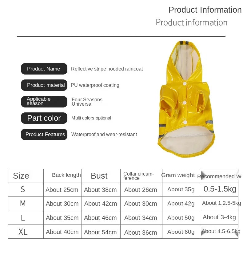 Dog Clothes, Waterproof Jackets, Hooded Raincoats with Reflective Strip, Outdoor Breathable Clothes for Puppies